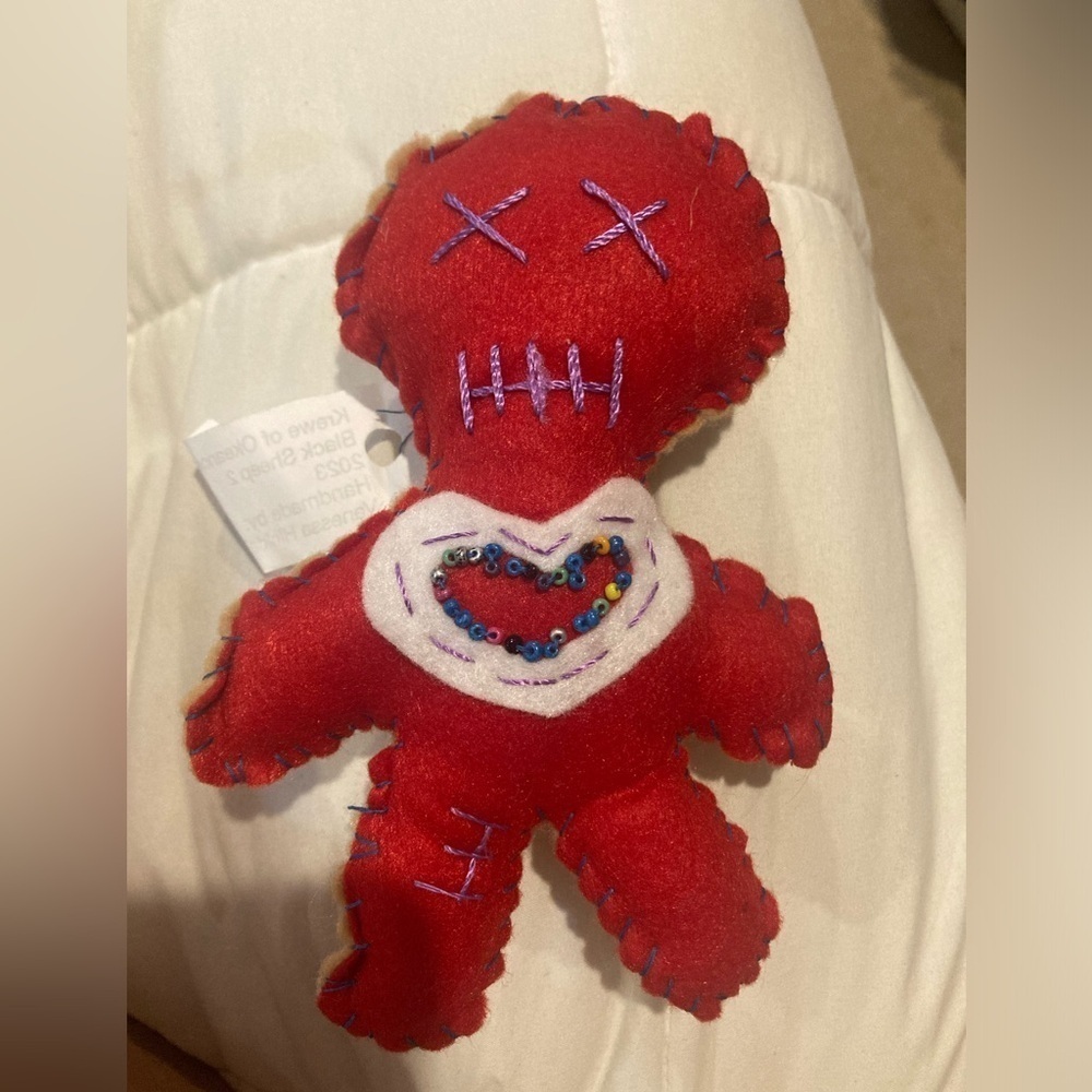 Handmade VooDoo Angry Red Plush Doll with Heart Design and Sheep Charm